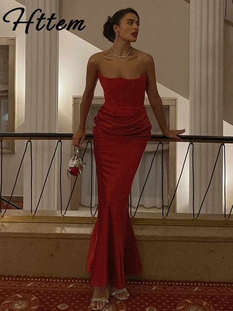 Elegant Strapless Patchwork Mermaid Dress – Spring 2025 Evening Gown.