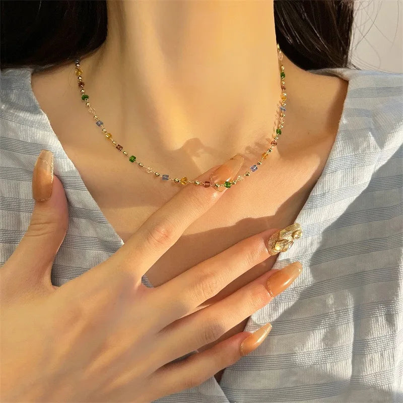 Necklace for Women Bohemian Colorful Beaded Fashion Jewelry- Choker Chain Femme Handwork Gift Daily