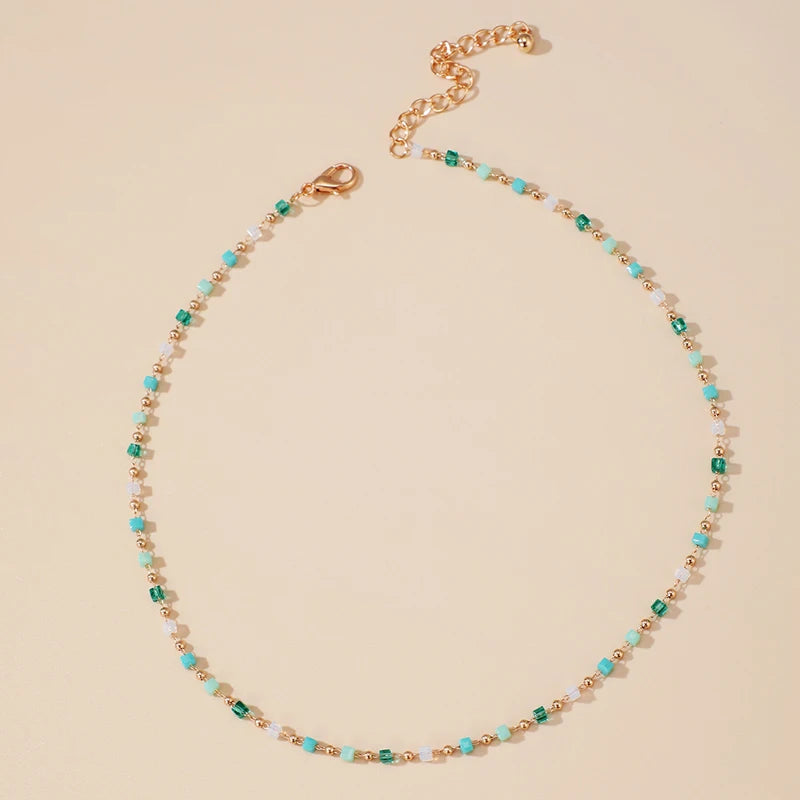 Necklace for Women Bohemian Colorful Beaded Fashion Jewelry- Choker Chain Femme Handwork Gift Daily