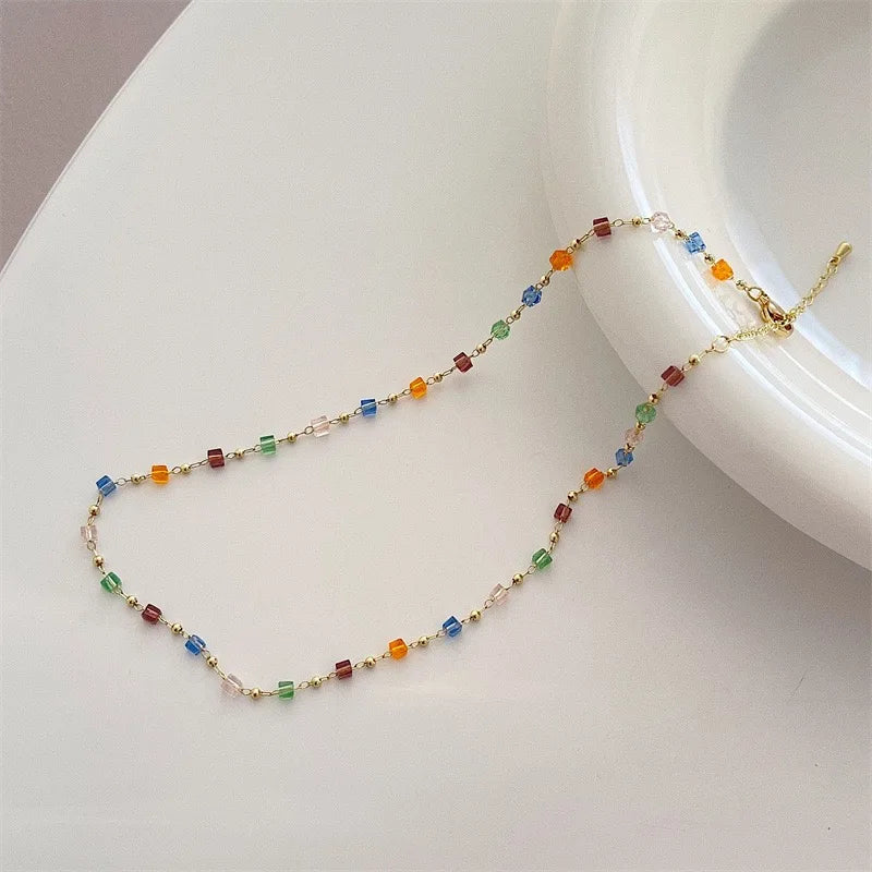 Necklace for Women Bohemian Colorful Beaded Fashion Jewelry- Choker Chain Femme Handwork Gift Daily