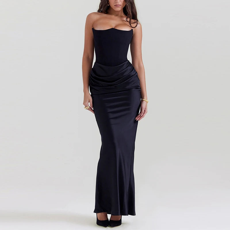 Elegant Strapless Patchwork Mermaid Dress – Spring 2025 Evening Gown.