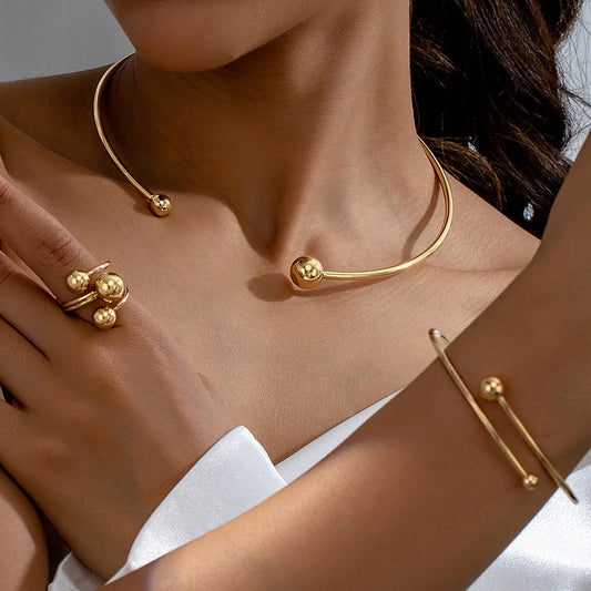 Elegant Gold-Plated Jewelry Set – Necklace, Bracelet & Ring