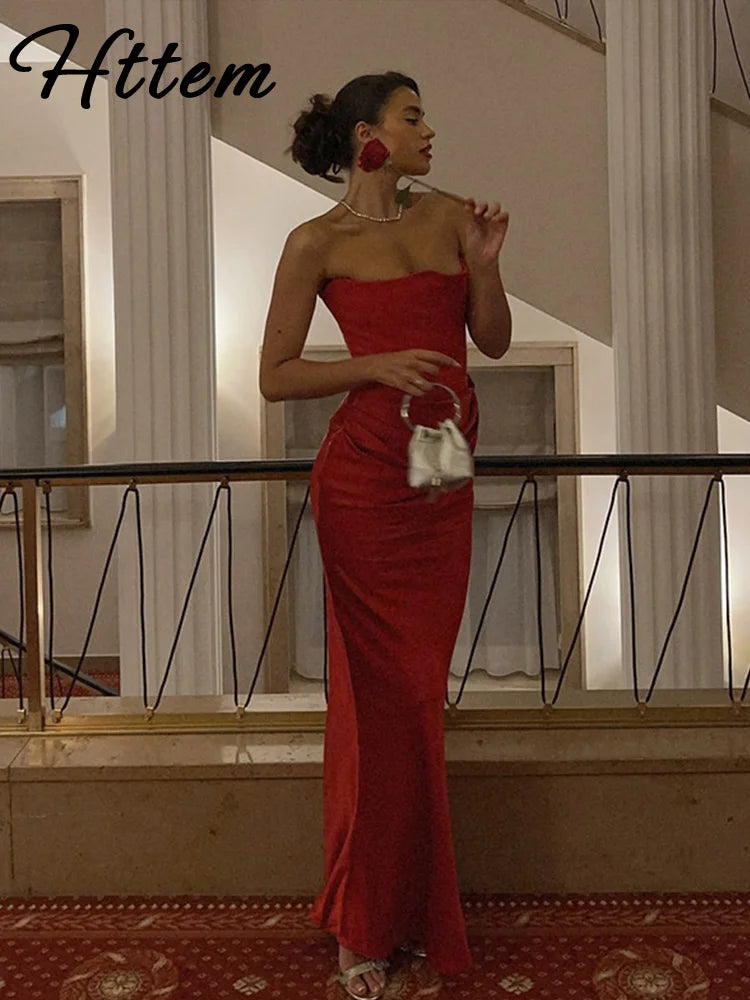 Elegant Strapless Patchwork Mermaid Dress – Spring 2025 Evening Gown.